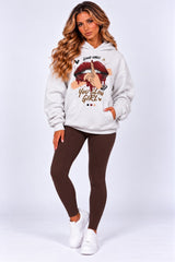 Bold Lips & Slogan Graphic Print Hoodie