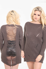 Distress Back Ripped Ladder Oversized Jumper