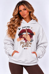 Bold Lips & Slogan Graphic Print Hoodie