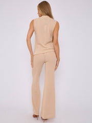Woven Knit Asymmetric High Neck Sleeveless Top & Flared Trouser Co-ord