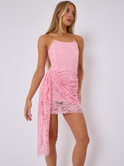 Lace Bandeau Mini Dress With Drape Detail