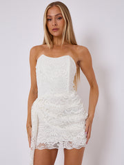 Lace Bandeau Mini Dress With Drape Detail