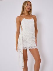 Lace Bandeau Mini Dress With Drape Detail