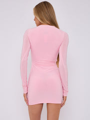 Cut Out Knot Front Long Sleeve Slinky Dress