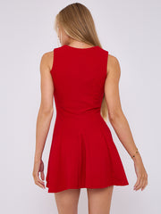 Pleated A-Line Tie Front flare Dress