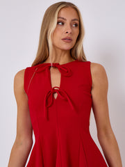 Pleated A-Line Tie Front flare Dress