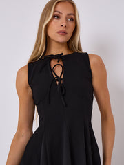 Pleated A-Line Tie Front flare Dress