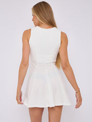 Pleated A-Line Tie Front flare Dress