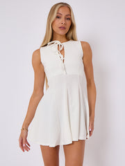 Pleated A-Line Tie Front flare Dress