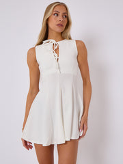 Pleated A-Line Tie Front flare Dress