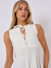 Pleated A-Line Tie Front flare Dress