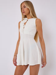 Pleated A-Line Tie Front flare Dress