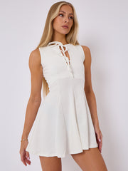 Pleated A-Line Tie Front flare Dress