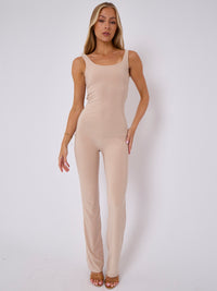 Open ruches slinky jumpsuit - Pure chocolade