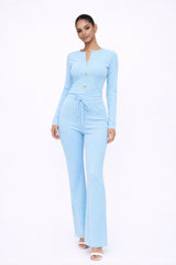 Long Sleeve Button Top & Wide Leg Trouser Set