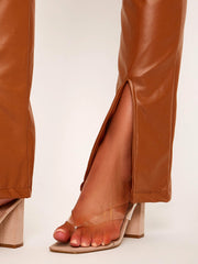 Front Split Hem Flared PU Trouser
