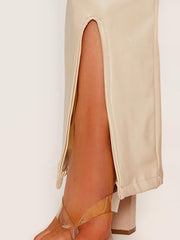 Front Split Hem Flared PU Trouser