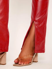 Front Split Hem Flared PU Trouser