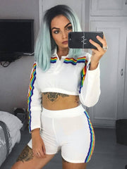 Rainbow Stripe Crop Top And Shorts Co-ord