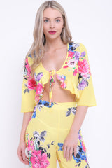 Floral Print Tie Knot Frill Crop Top