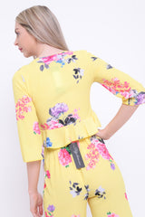 Floral Print Tie Knot Frill Crop Top