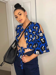 Top de estampado de leopardo delantero de unión