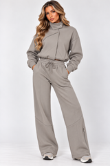 Asymmetric Zip Funnel Neck Top & Wide Leg Tracksuit Co-Ord Set