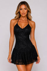 Lace Halter Neck Mini Dress