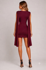 Cape Sleeve Ruched Mini Dress