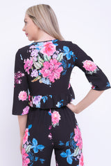 Floral Print Tie Knot Frill Crop Top