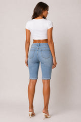 High-Waisted Denim Bermuda Shorts
