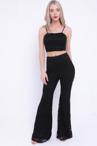 Crochet Crop Top And Trouser Co-ord - Black