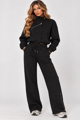 Asymmetric Zip Funnel Neck Top & Wide Leg Tracksuit Co-Ord Set