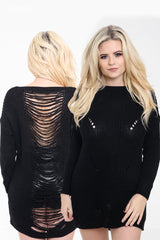 Distress Back Ripped Ladder Oversized Jumper