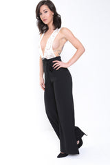 Crochet Lace Plunge Front Jumpsuit