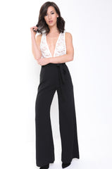 Crochet Lace Plunge Front Jumpsuit