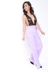 Crochet Lace Plunge Front Jumpsuit