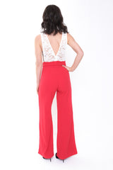 Crochet Lace Plunge Front Jumpsuit