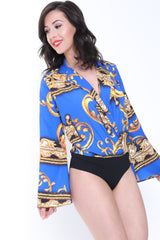 Patterned Print Wrap Front Bodysuit