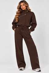 Asymmetric Zip Funnel Neck Top & Wide Leg Tracksuit Co-Ord Set