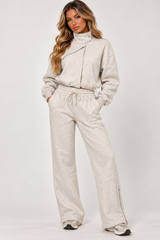 Asymmetric Zip Funnel Neck Top & Wide Leg Tracksuit Co-Ord Set
