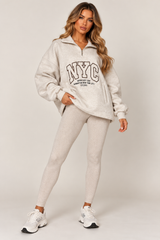 NYC Quarter Zip Sweatshirt & Ribbed Leggings Co-Ord Set