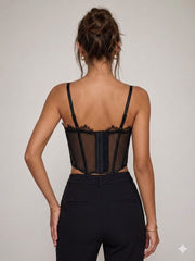 Sheer Bustier Corset Top With Adjustable Spaghetti Straps