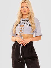 Hustle Graphic Eyelet Crop Top