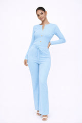 Long Sleeve Button Top & Wide Leg Trouser Set
