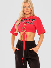 Hustle Graphic Eyelet Crop Top