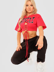 Hustle Graphic Eyelet Crop Top