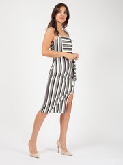 Striped Button Detail Belted Midi Dress