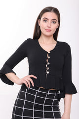 Button Up Peplum Top With Sleeves