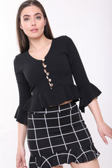 Button Up Peplum Top With Sleeves